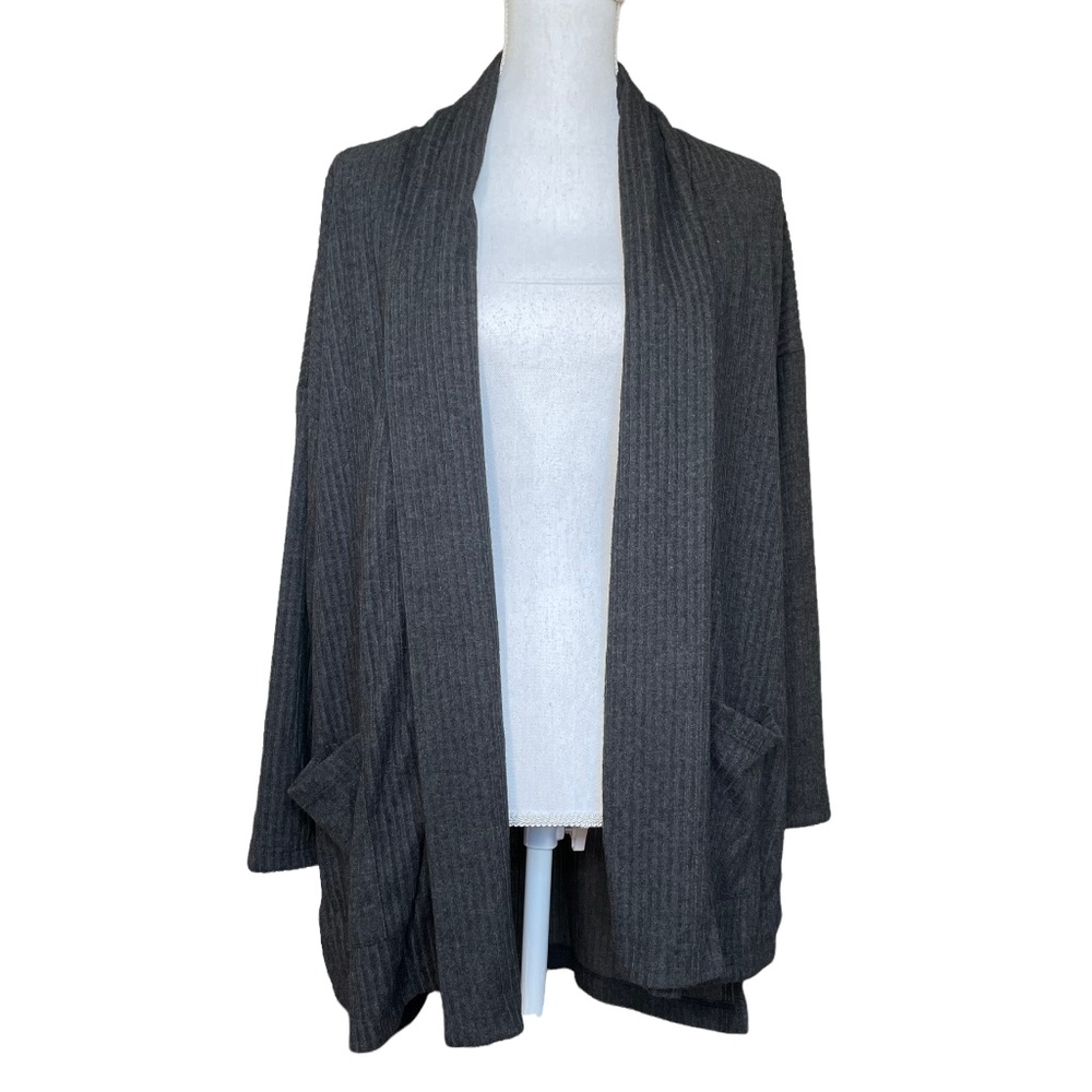 Lagenlook Cardigan NEW S Pockets Ribbed Knit Open Front High Low Long Sleeve